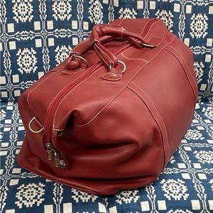 PIEL Red Genuine Soft Leather Travel Carry On Duffel Bag